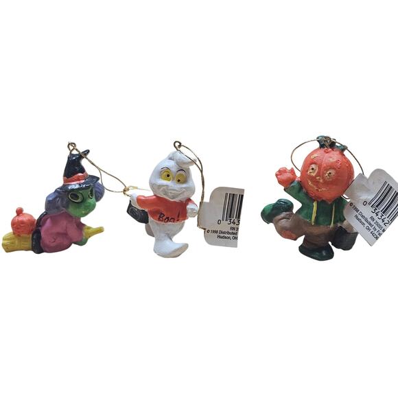 Vintage 1988 NWT Small Halloween Ornaments Witch Ghost Pumpkin Man - Picture 1 of 5